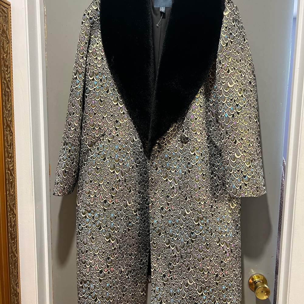 Modcloth Black Collar Multicolor Patterned Cape - image 1